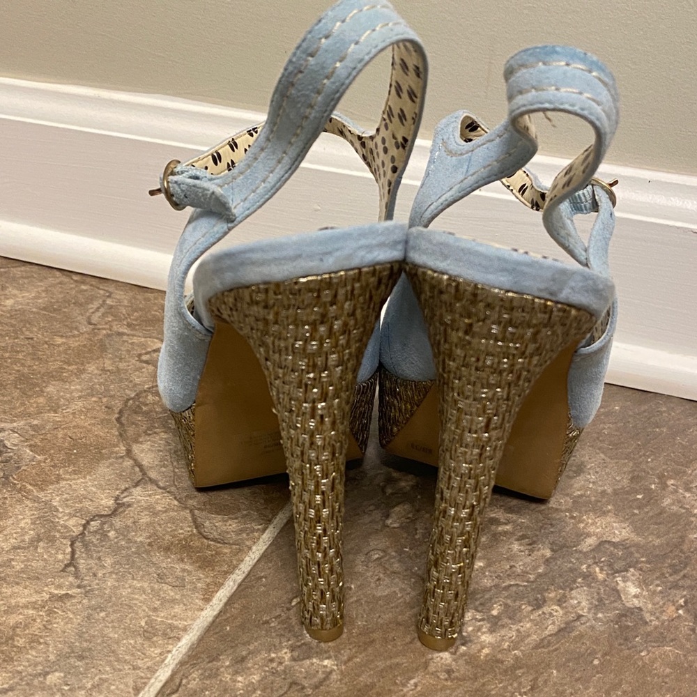 Jessica Simpson Eddy blue suede peep toe heels. - Picture 11 of 15
